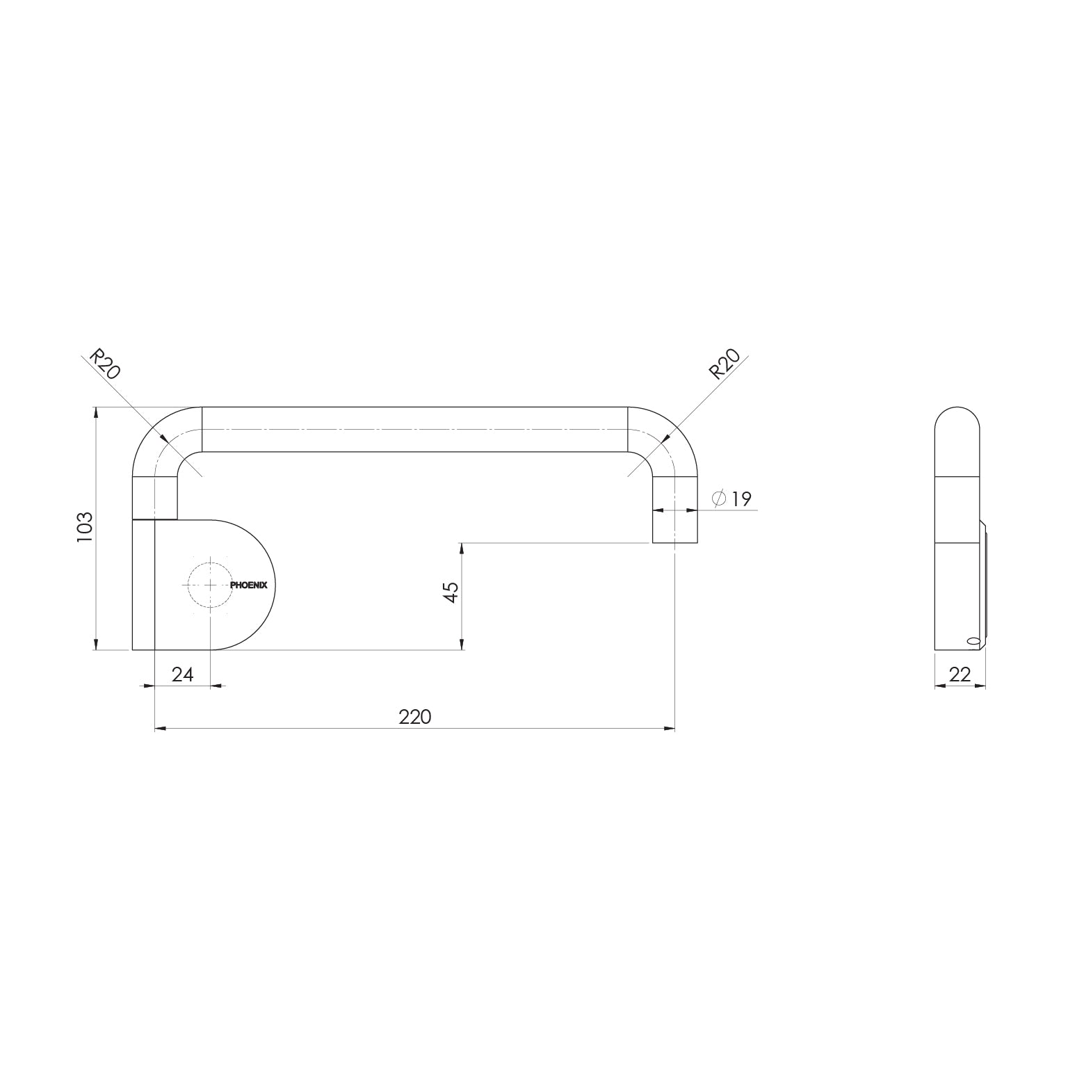 PHOENIX DESIGNER SWIVEL BATH OUTLET 230MM ROUND BRUSHED BRONZE