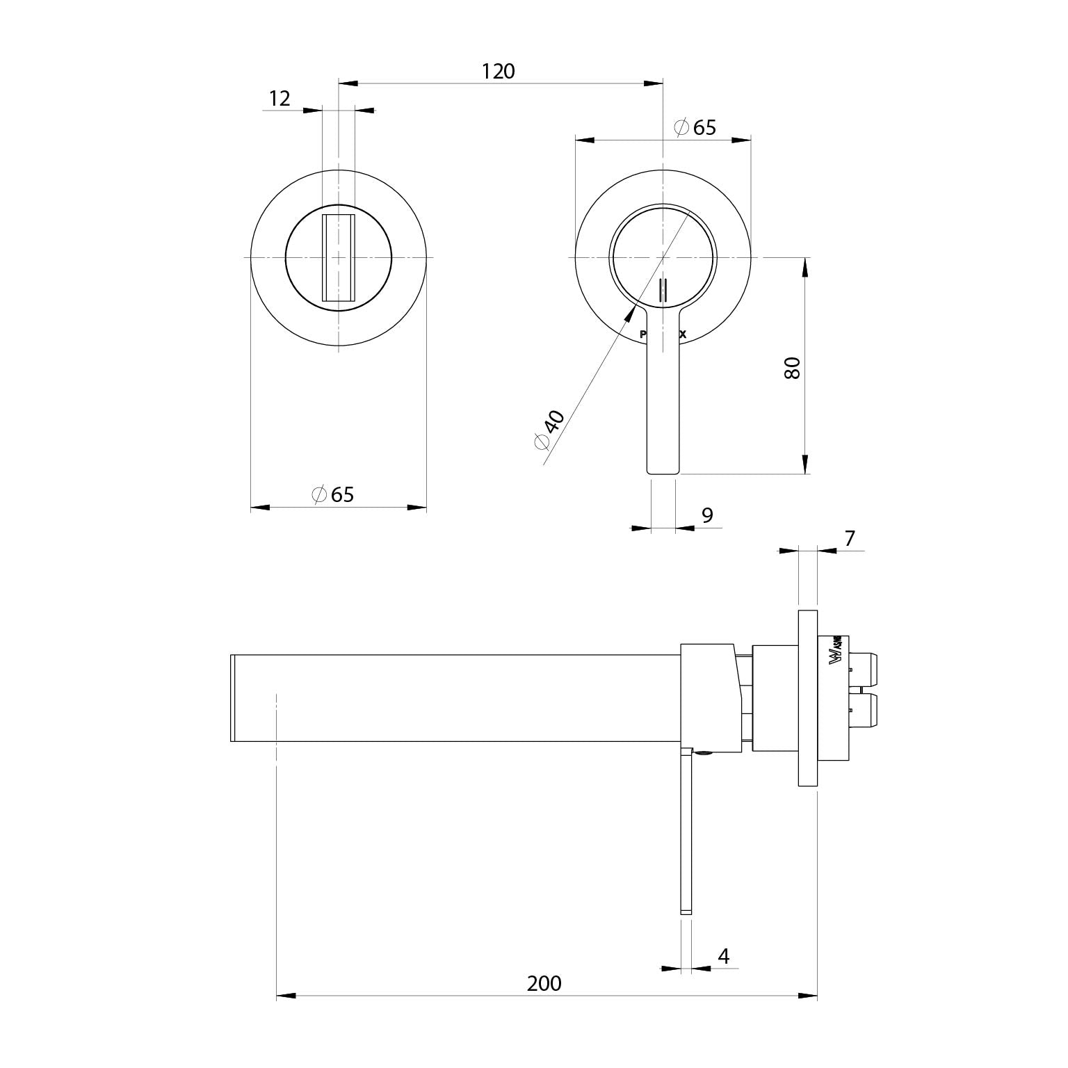PHOENIX LEXI MKII SWITCHMIX WALL BASIN MIXER SET FIT-OFF AND ROUGH-IN KIT 200MM BRUSHED NICKEL