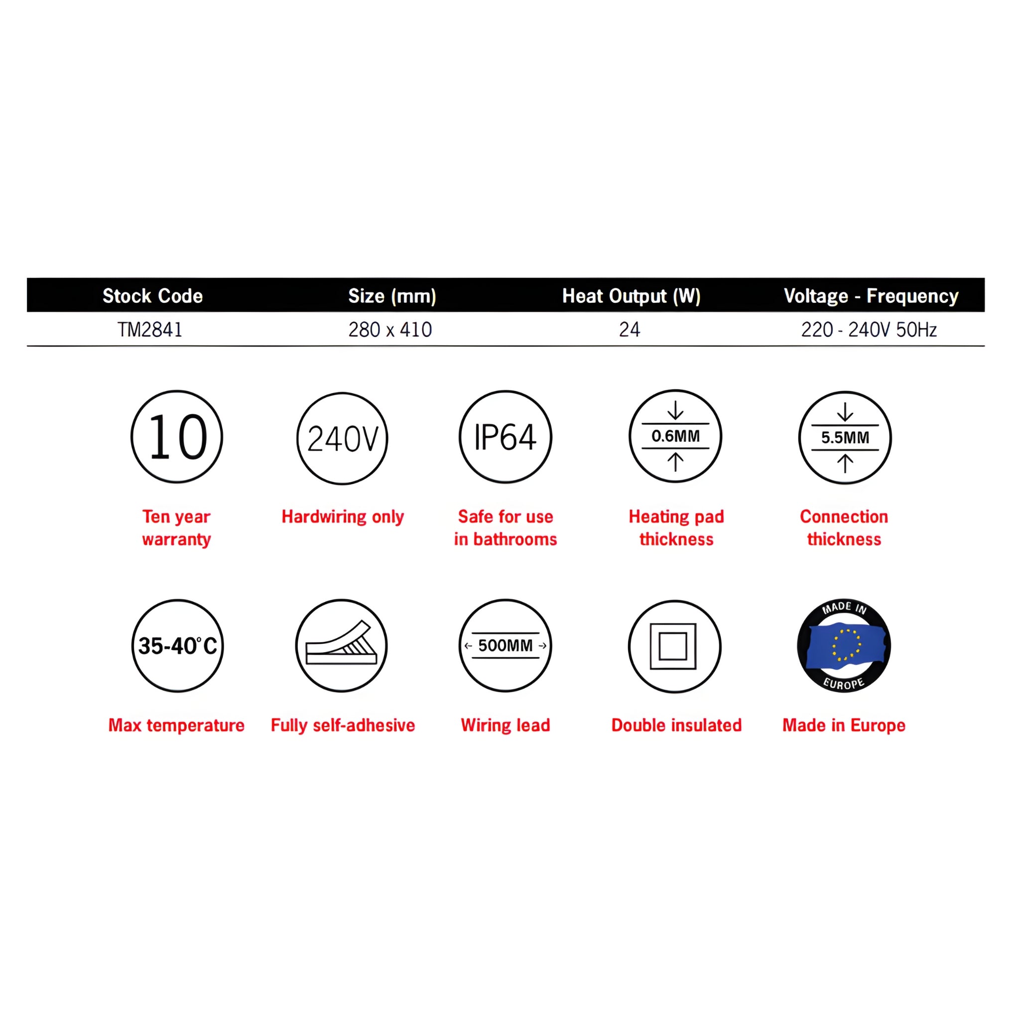 THERMOGROUP ABLAZE PILL SHAPE MIRROR WITH HANGERS INCLUDING DEMISTER 500X1000MM