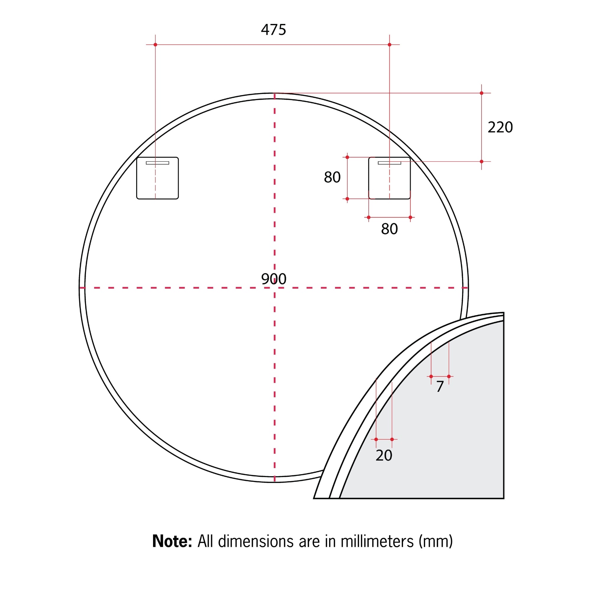 THERMOGROUP ABLAZE ROUND BLACK FRAMED MIRROR 900MM