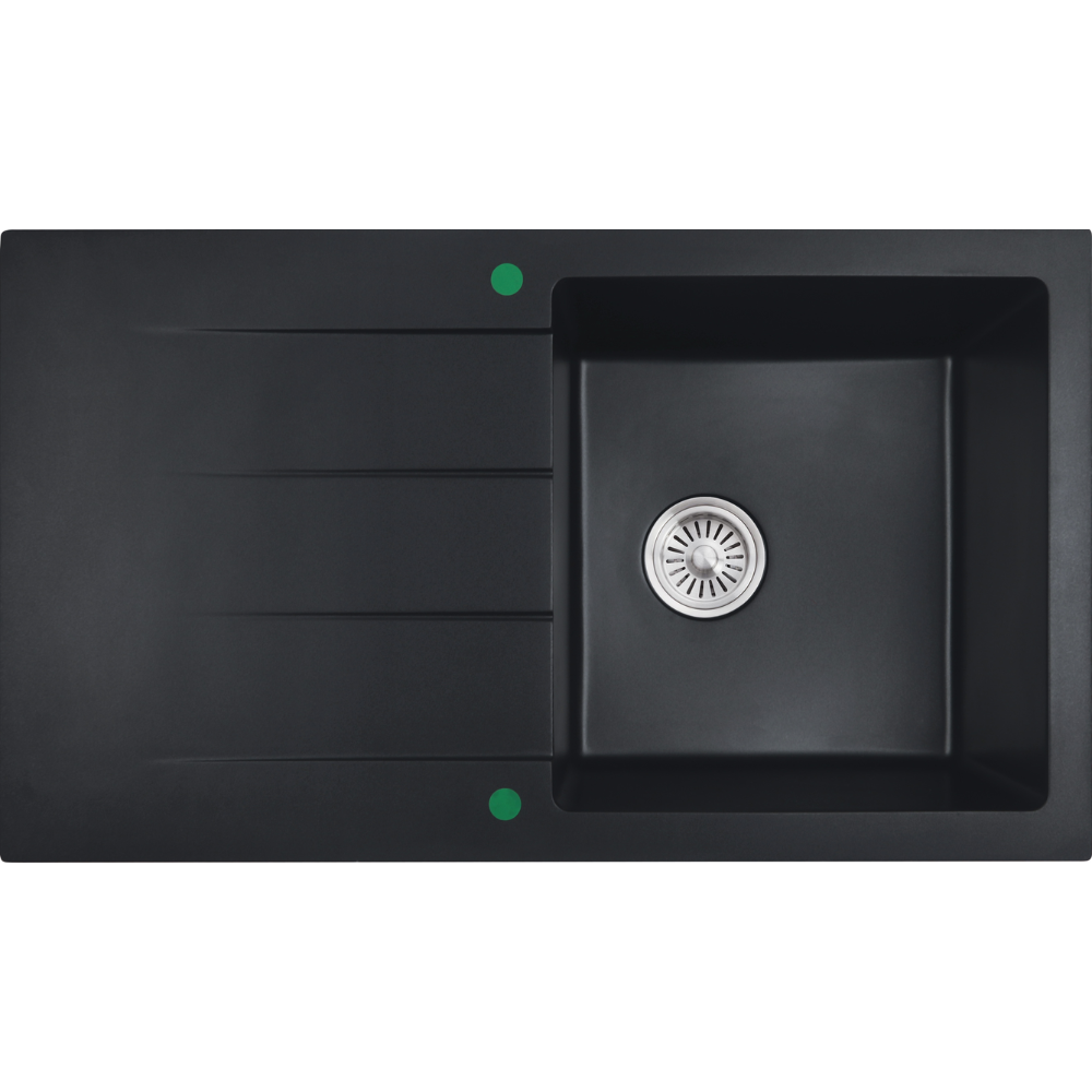IKON CORA GRANITE SINGLE BOWL WITH DRAINER KITCHEN SINK MATTE BLACK 860MM