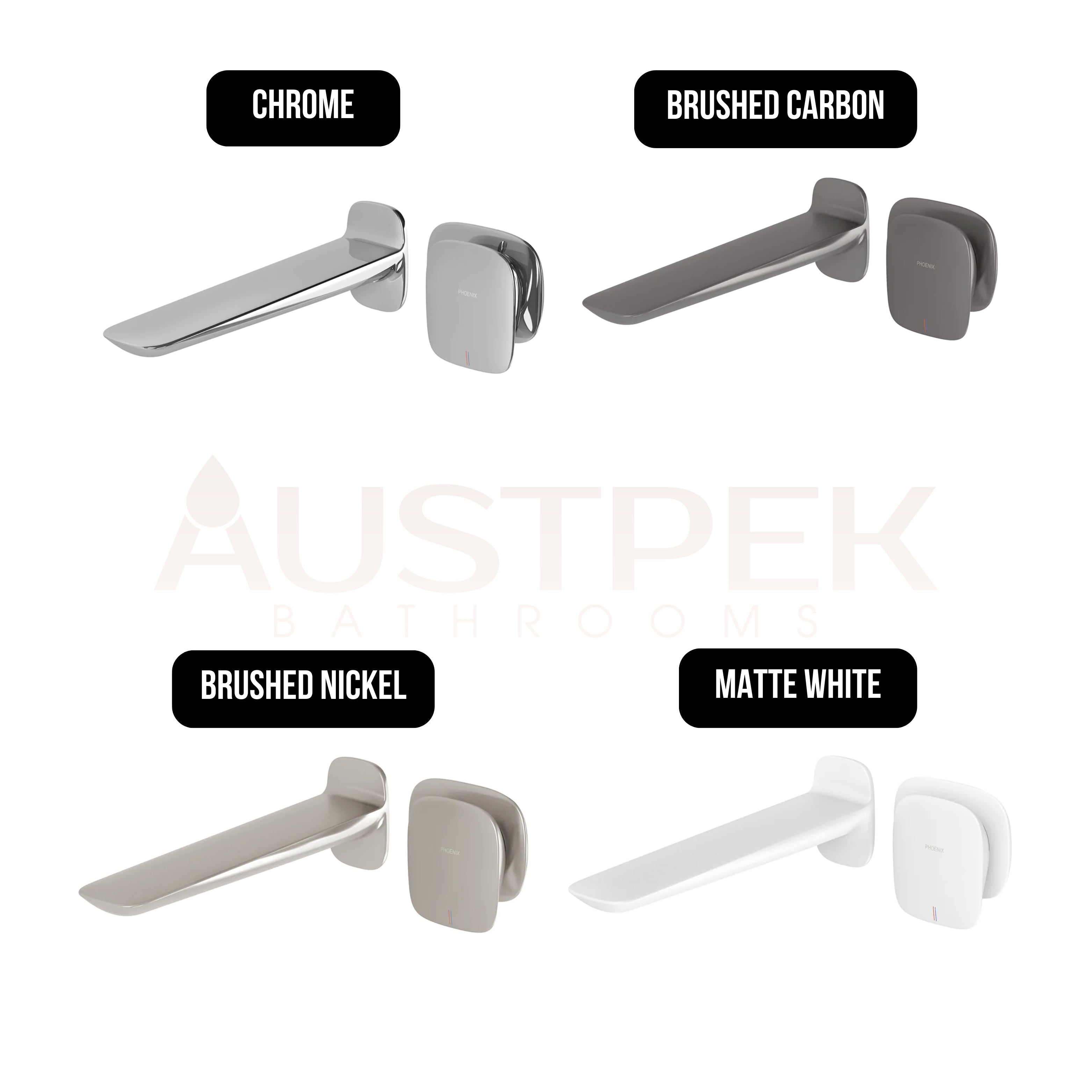 PHOENIX NUAGE WALL BASIN BATH MIXER SET 200MM BRUSHED NICKEL