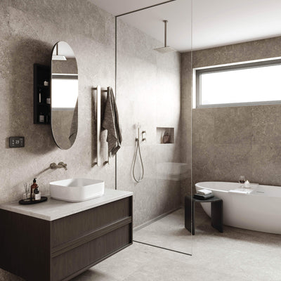 THERMOGROUP ABLAZE PILL SHAPE MIRROR CABINET BLACK 500X1000MM