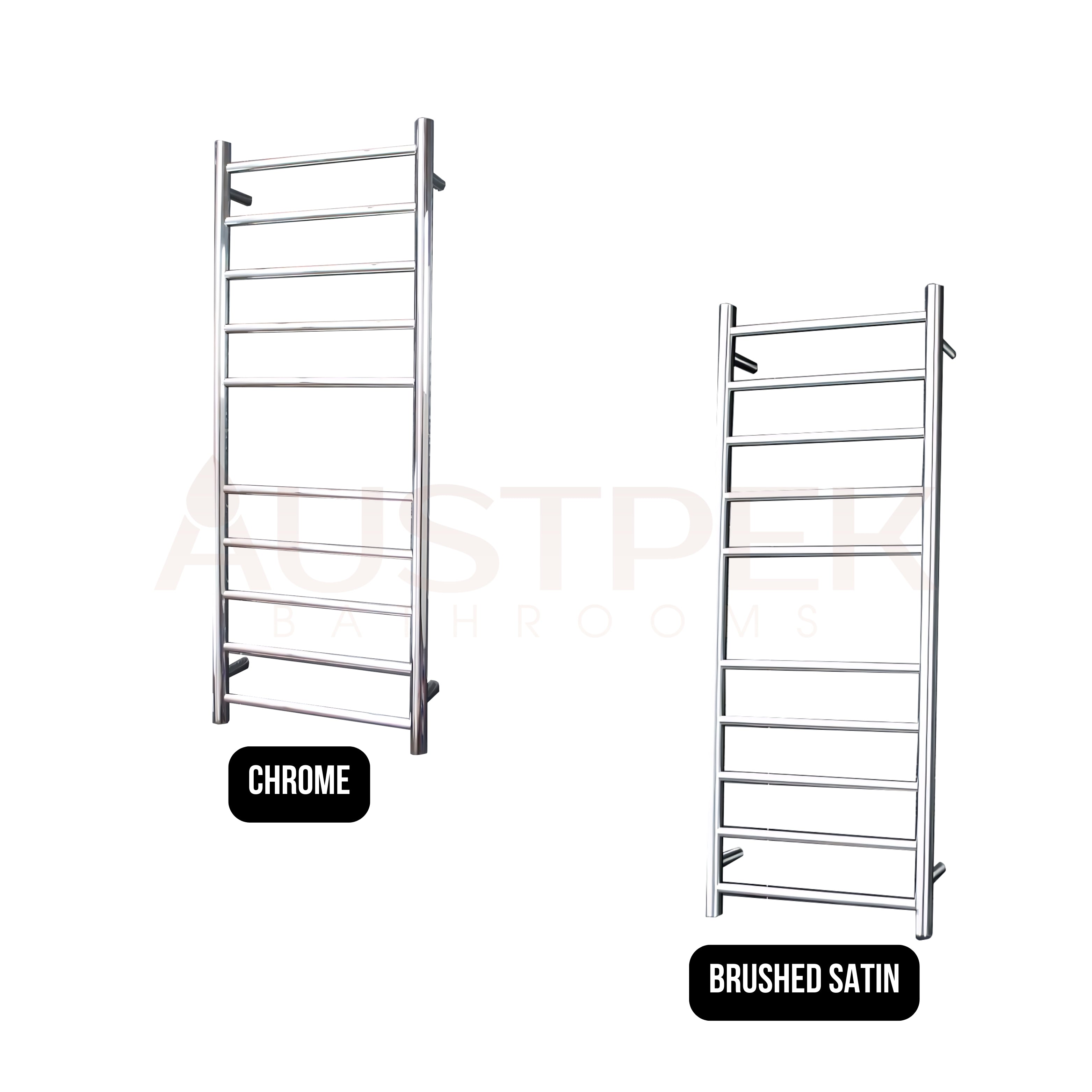 RADIANT HEATING 10-BARS ROUND HEATED TOWEL RAIL LOW VOLTAGE CHROME 430MM