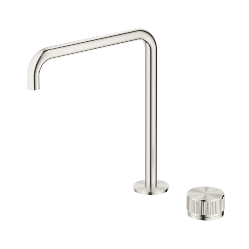 BELLA VISTA MICA LEAD FREE FLUTED SOFT-SQUARE HOB SINK/BASIN MIXER SET 275MM BRUSHED NICKEL