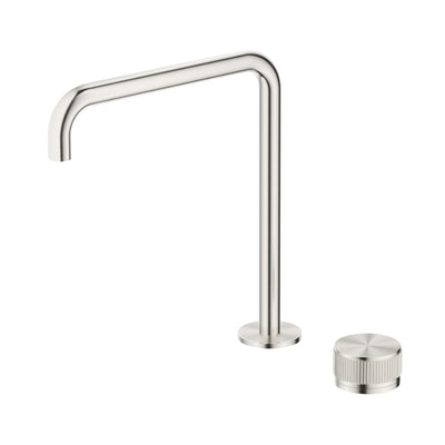 BELLA VISTA MICA LEAD FREE FLUTED SOFT-SQUARE HOB SINK/BASIN MIXER SET 275MM BRUSHED NICKEL