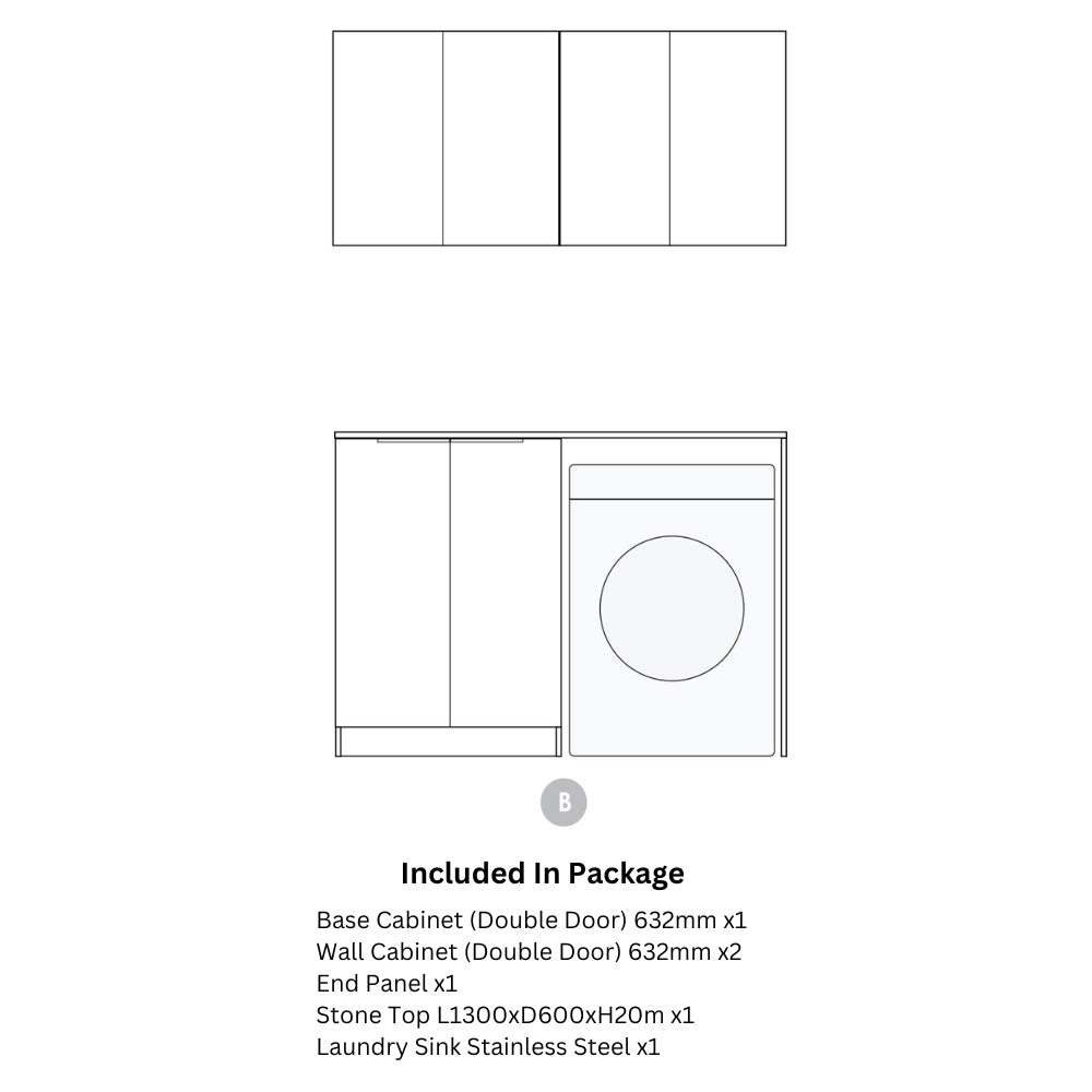 OTTI NOOSA MATTE WHITE 1300MM LAUNDRY AND WALL CABINET WITH STONE TOP & SINK (PACKAGE-B)