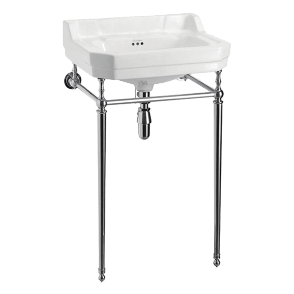 BURLINGTON EDWARDIAN BASIN WITH CHROME STAND 1TH WHITE 560MM