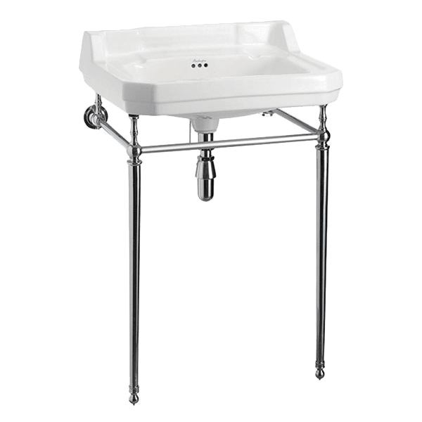 BURLINGTON EDWARDIAN BASIN WITH CHROME STAND 1TH WHITE 610MM