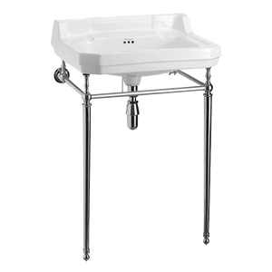 BURLINGTON EDWARDIAN BASIN WITH CHROME STAND 1TH WHITE 610MM