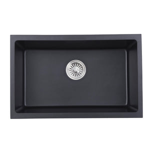 IKON CORA GRANITE SINGLE BOWL ABOVE / UNDERMOUNT KITCHEN SINK MATTE BLACK 680MM