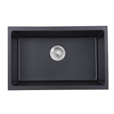 IKON CORA GRANITE SINGLE BOWL ABOVE / UNDERMOUNT KITCHEN SINK MATTE BLACK 680MM