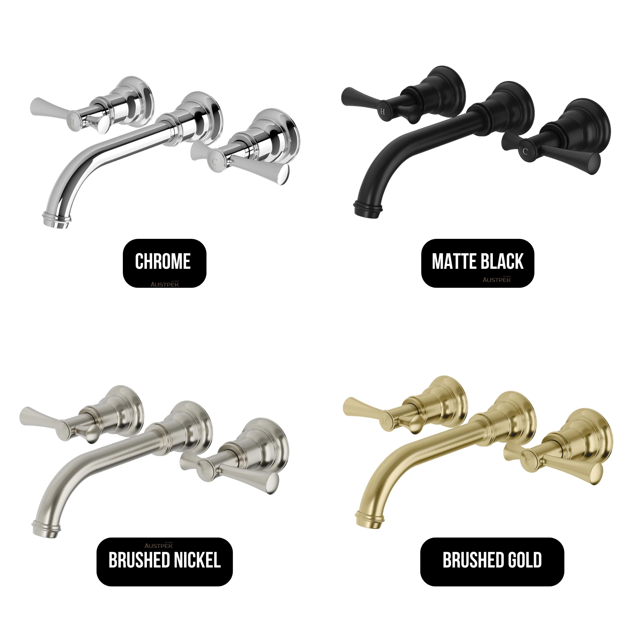 PHOENIX CROMFORD LEAD FREE WALL BASIN / BATH TAP SET 181MM MATTE BLACK