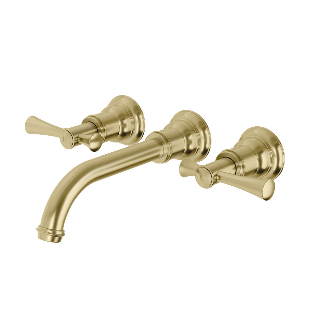 PHOENIX CROMFORD WALL BASIN / BATH TAP SET 181MM BRUSHED GOLD