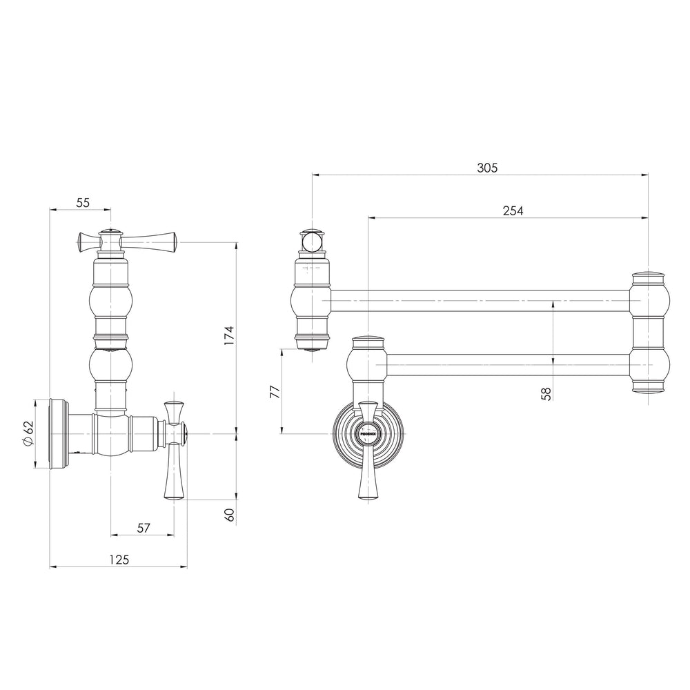 Phoenix Cromford Pot Filler Line Drawing