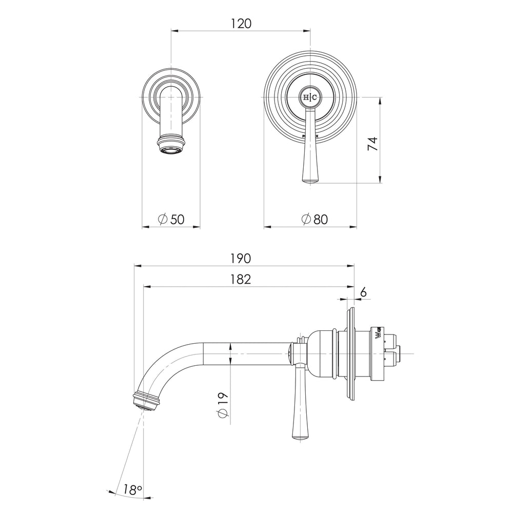 PHOENIX CROMFORD SWITCHMIX LEAD FREE WALL BASIN MIXER SET FIT-OFF AND ROUGH-IN KIT 200MM BRUSHED GOLD