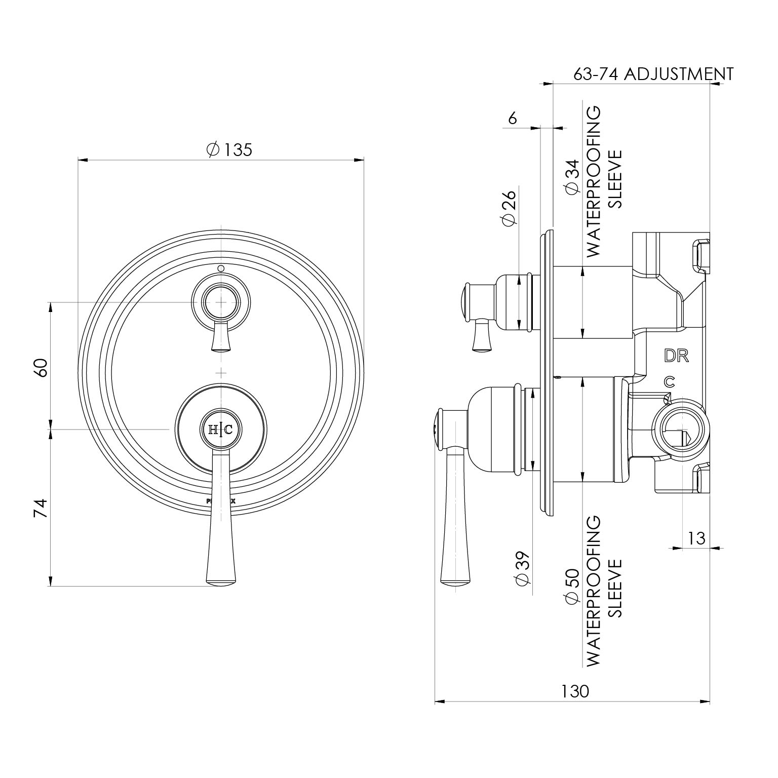 PHOENIX CROMFORD SWITCHMIX SHOWER / BATH DIVERTER MIXER 135MM BRUSHED BRONZE