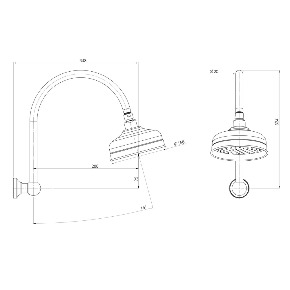 PHOENIX CROMFORD HIGH-RISE SHOWER ARM AND ROSE 150MM BRUSHED BRONZE