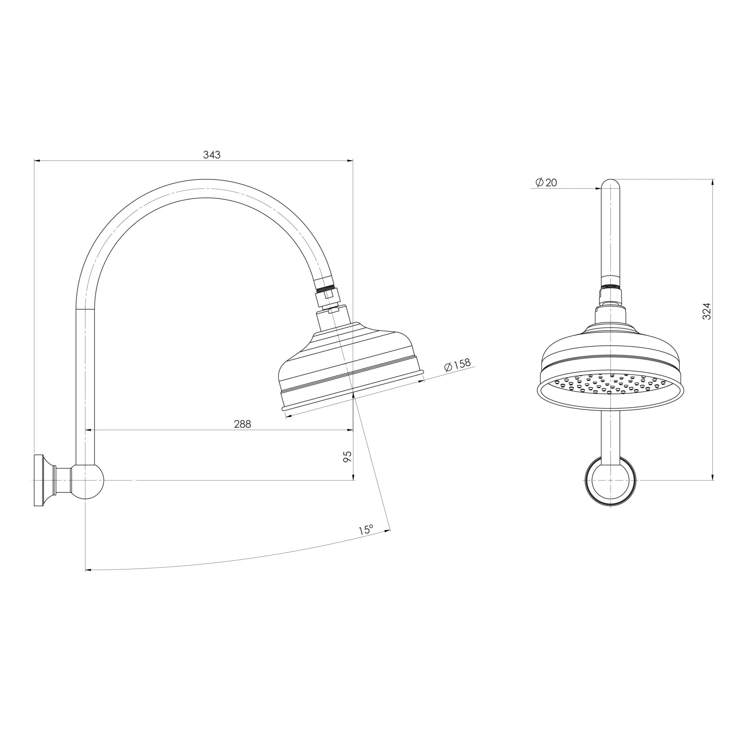 PHOENIX CROMFORD HIGH-RISE SHOWER ARM AND ROSE 150MM BRUSHED BRONZE