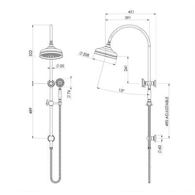 PHOENIX CROMFORD ROSE TWIN SHOWER 208MM CHROME
