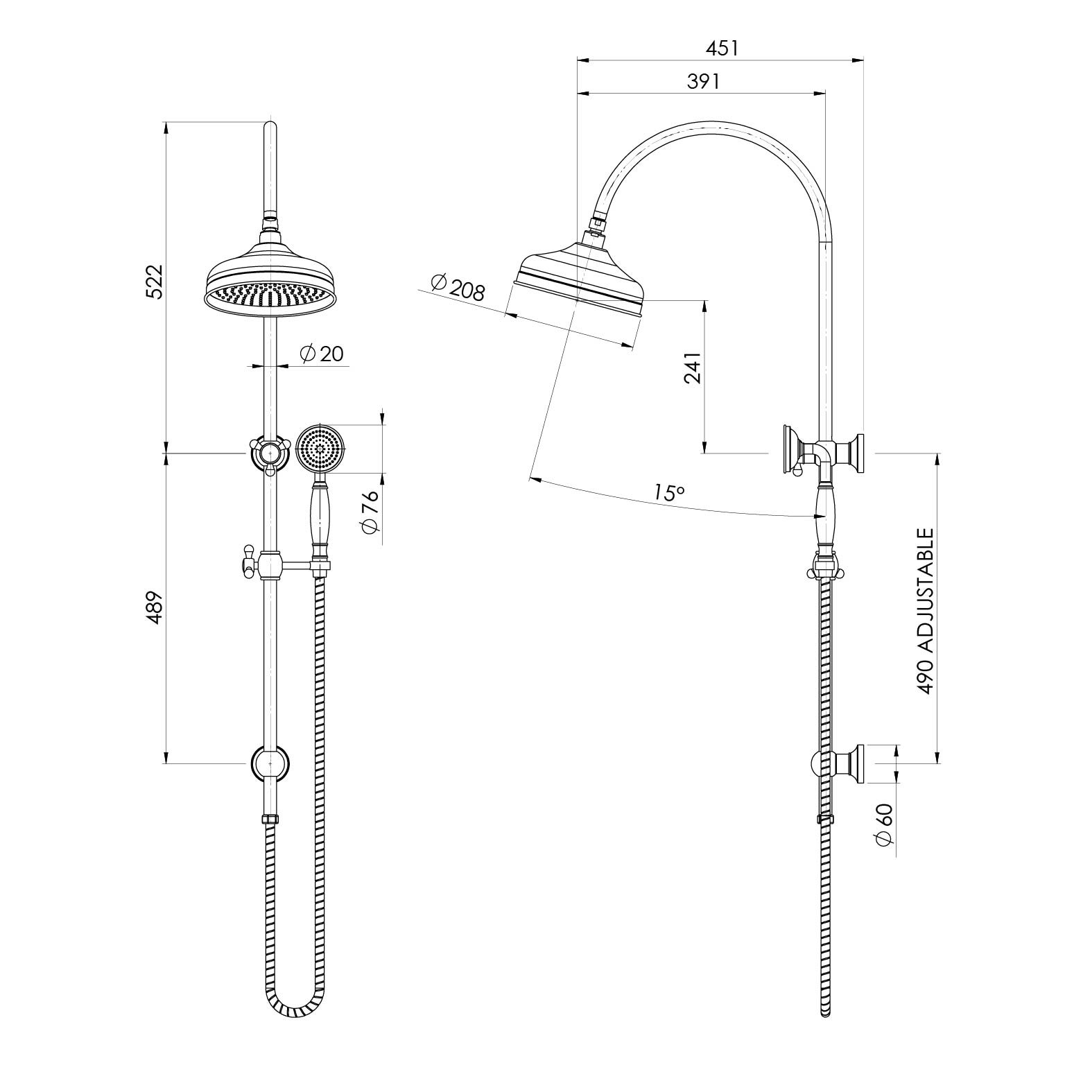 PHOENIX CROMFORD TWIN SHOWER 210MM BRUSHED BRONZE