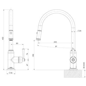 PHOENIX CROMFORD PULL OUT SINK MIXER 402MM BRUSHED BRONZE