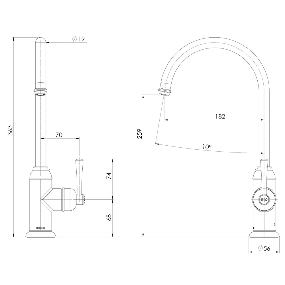 PHOENIX CROMFORD SINK MIXER 363MM BRUSHED BRONZE