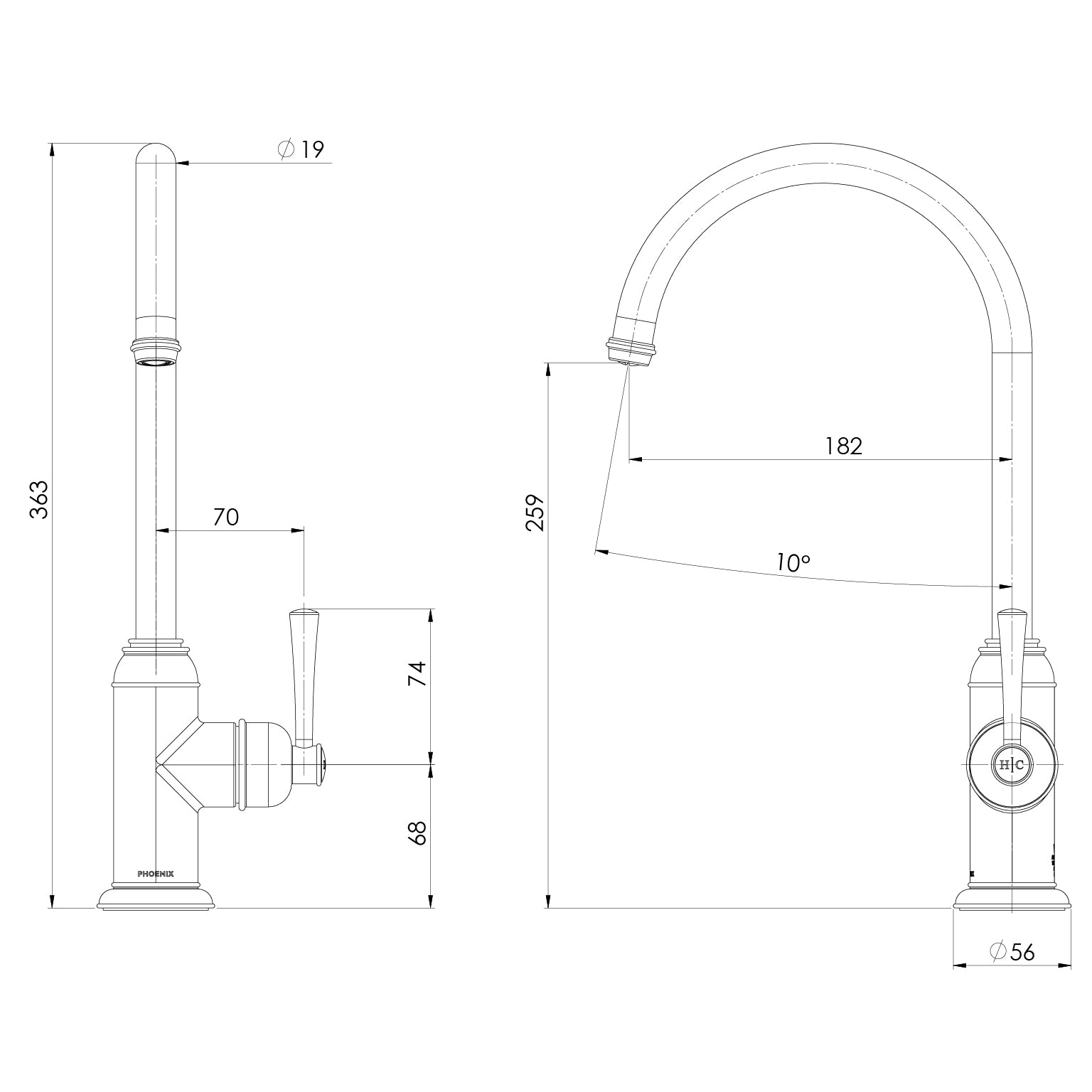 PHOENIX CROMFORD SINK MIXER 363MM BRUSHED BRONZE