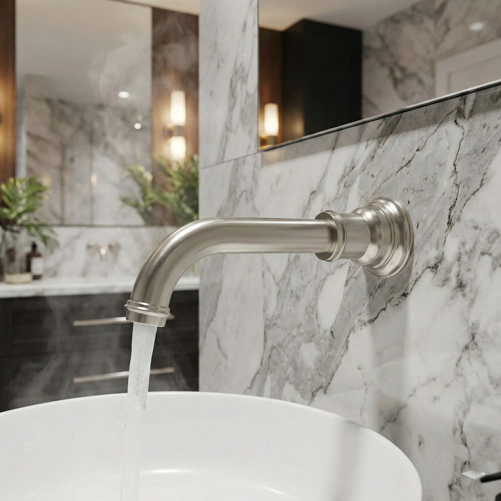 PHOENIX CROMFORD LEAD FREE WALL BASIN / BATH OUTLET 181MM BRUSHED NICKEL