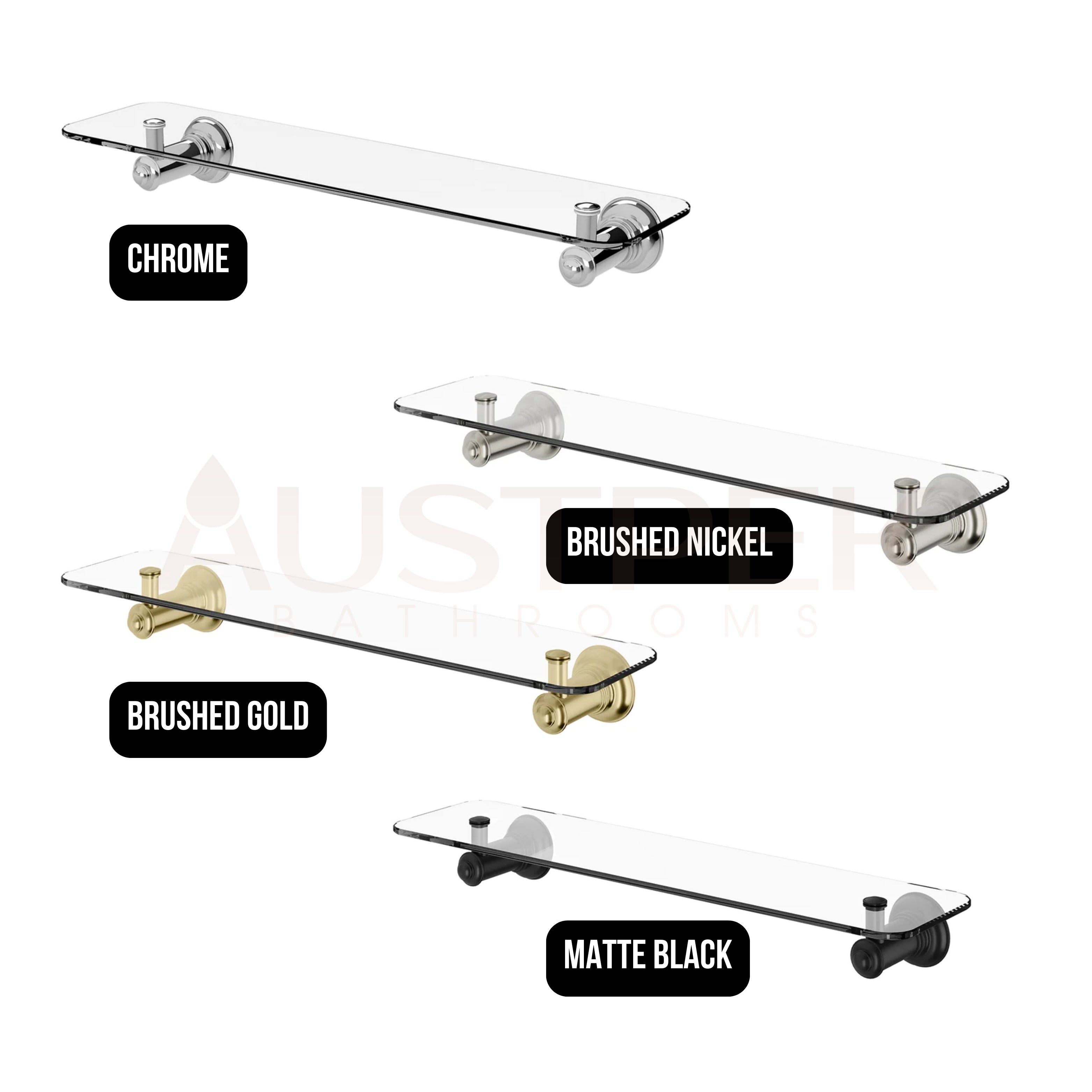 PHOENIX CROMFORD GLASS SHELF BRUSHED NICKEL 450MM