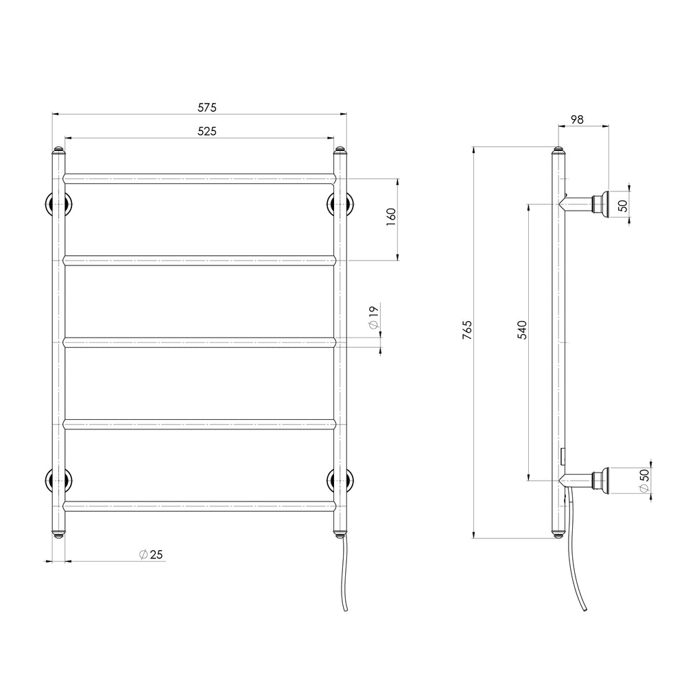 PHOENIX CROMFORD 5-BARS ROUND HEATED TOWEL LADDER BRUSHED BRONZE 750MM