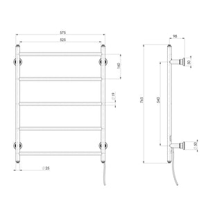 PHOENIX CROMFORD 5-BARS ROUND HEATED TOWEL LADDER BRUSHED BRONZE 550MM