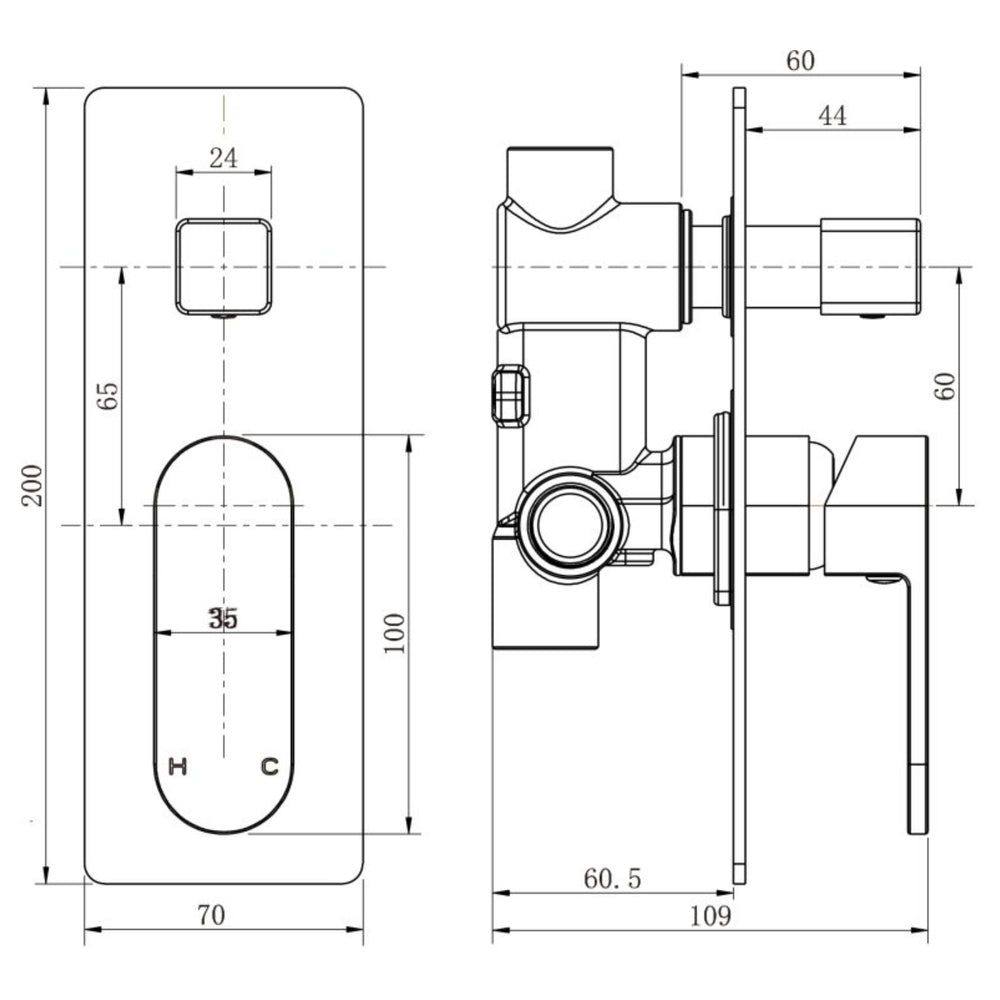 MODERN NATIONAL EVA MINI SHOWER DIVERTER MIXER 200MM MATTE BLACK