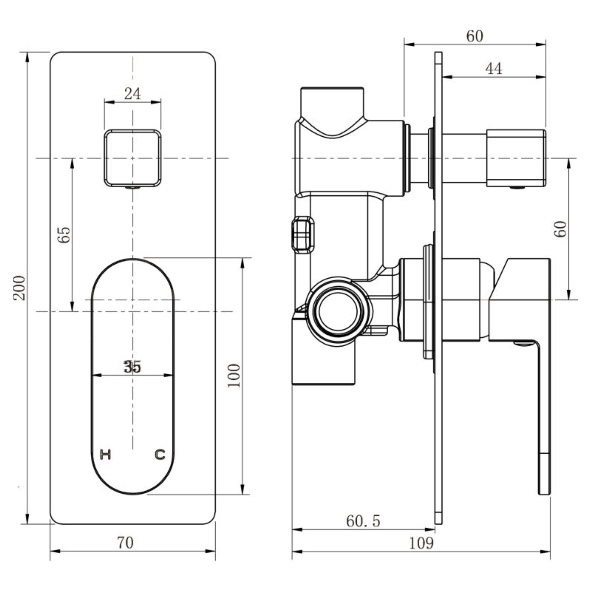 MODERN NATIONAL EVA MINI SHOWER DIVERTER MIXER 200MM MATTE BLACK
