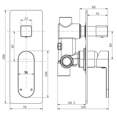 MODERN NATIONAL EVA MINI SHOWER DIVERTER MIXER 200MM MATTE BLACK