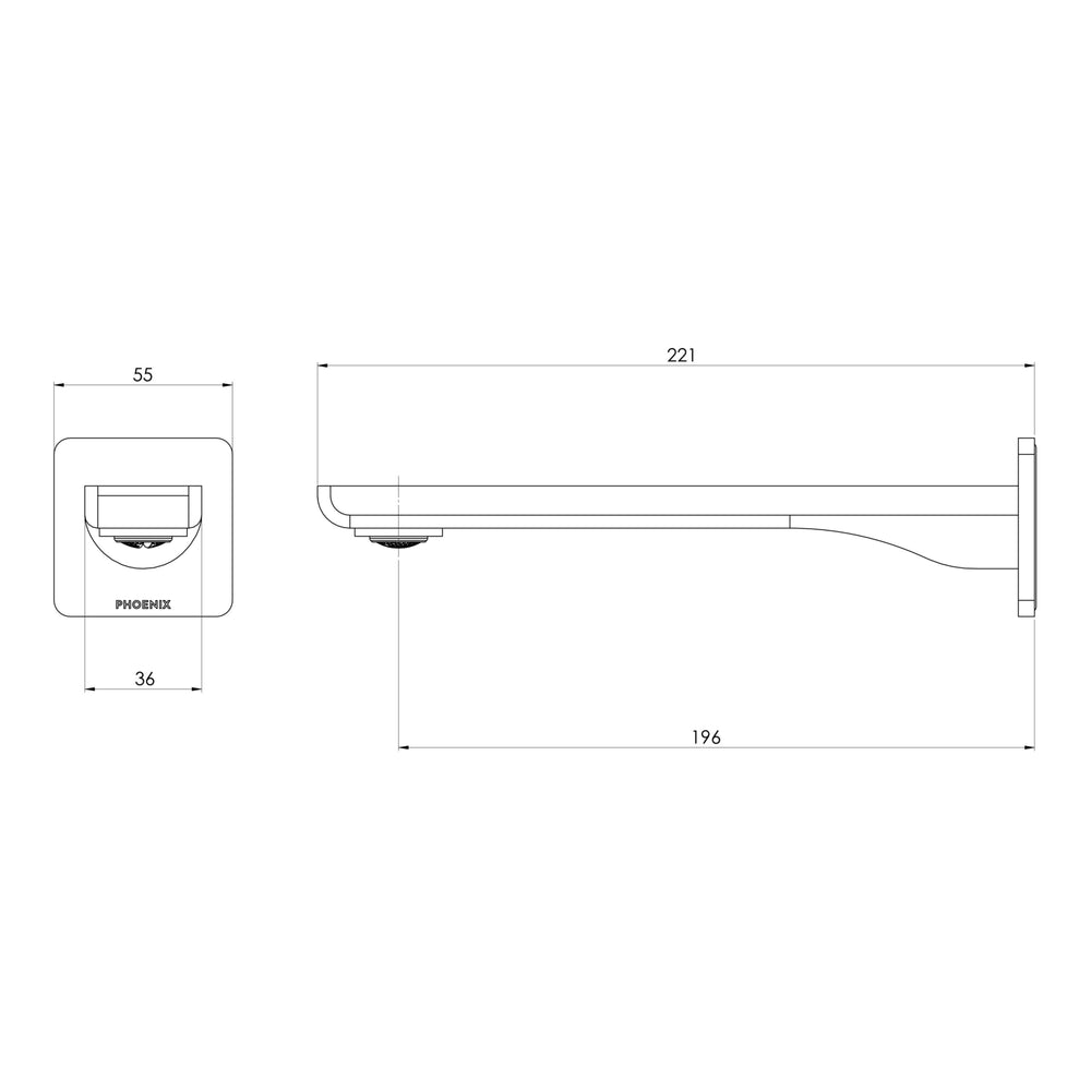 PHOENIX GLOSS MKII WALL BASIN / BATH OUTLET 200MM MATTE BLACK