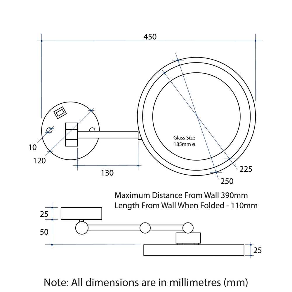 THERMOGROUP ABLAZE 3X MAGNIFICATION MIRROR WITH LIGHT BRUSHED NICKEL 250X450MM