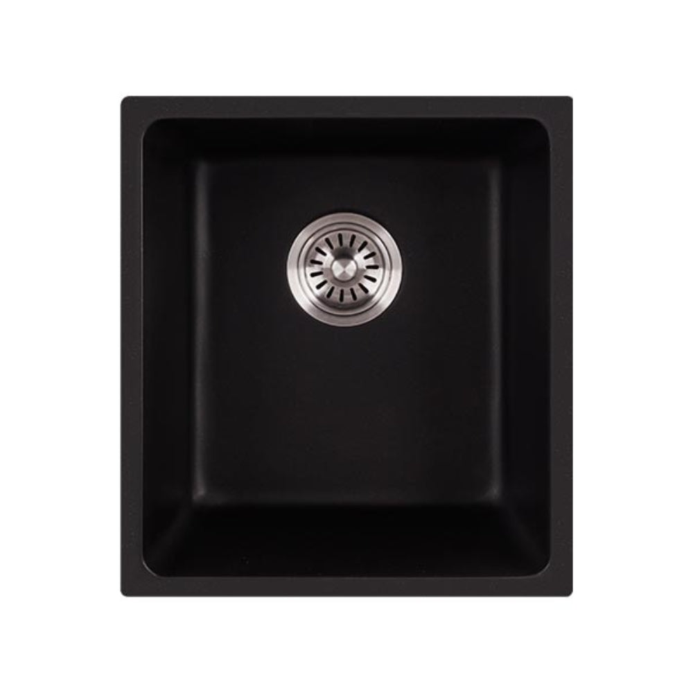 IKON CORA GRANITE SINGLE BOWL ABOVE / UNDERMOUNT KITCHEN SINK MATTE BLACK 395MM