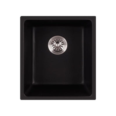 IKON CORA GRANITE SINGLE BOWL ABOVE / UNDERMOUNT KITCHEN SINK MATTE BLACK 395MM
