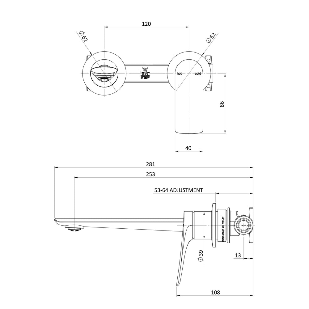 PHOENIX KUSABI SWITCHMIX WALL BASIN/BATH MIXER SET 200MM COMPLETE KIT CHROME