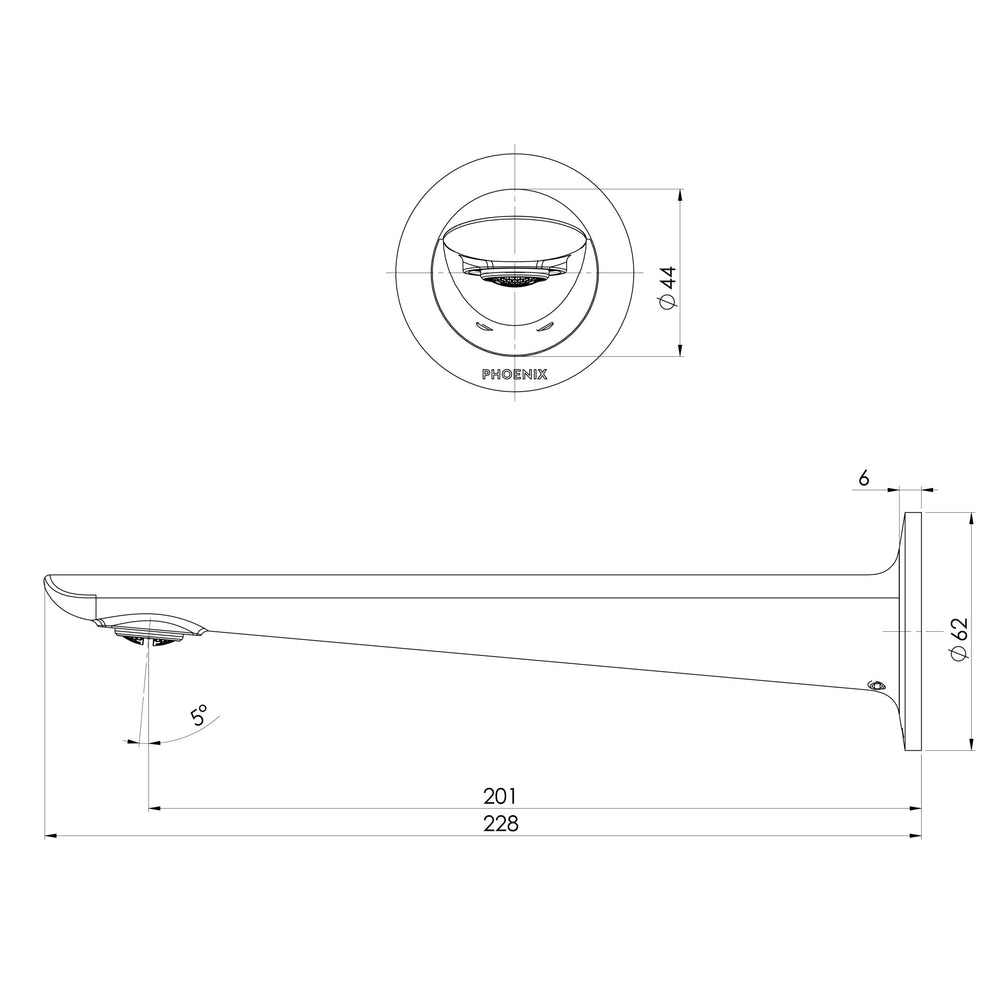 PHOENIX KUSABI WALL BASIN/BATH OUTLET 200MM BRUSHED CARBON