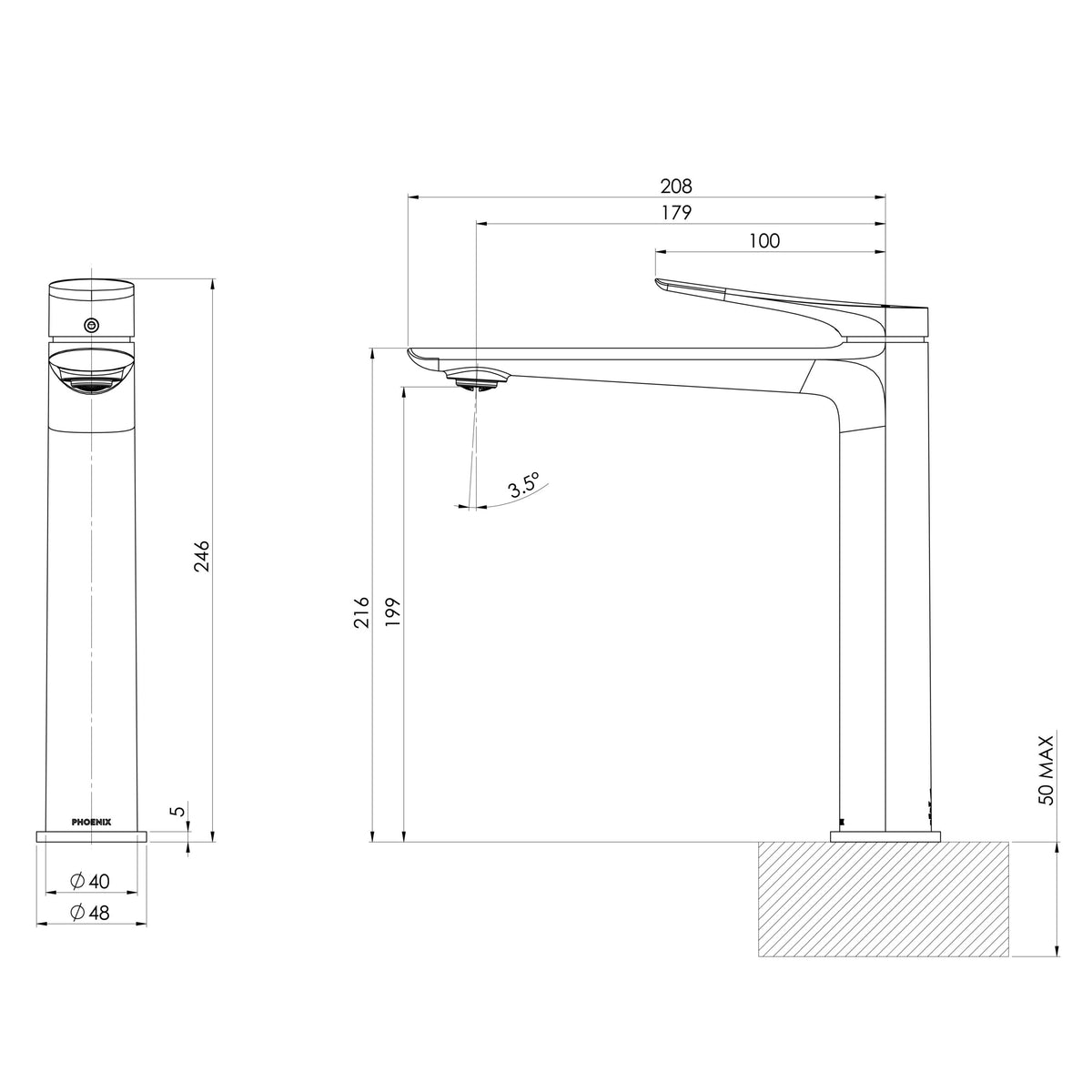 PHOENIX KUSABI VESSEL MIXER 246MM CHROME