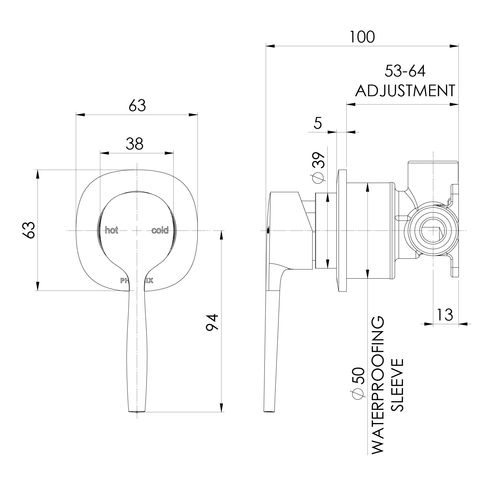PHOENIX VASK SWITCHMIX LEAD FREE SHOWER / WALL MIXER COMPLETE KIT CHROME