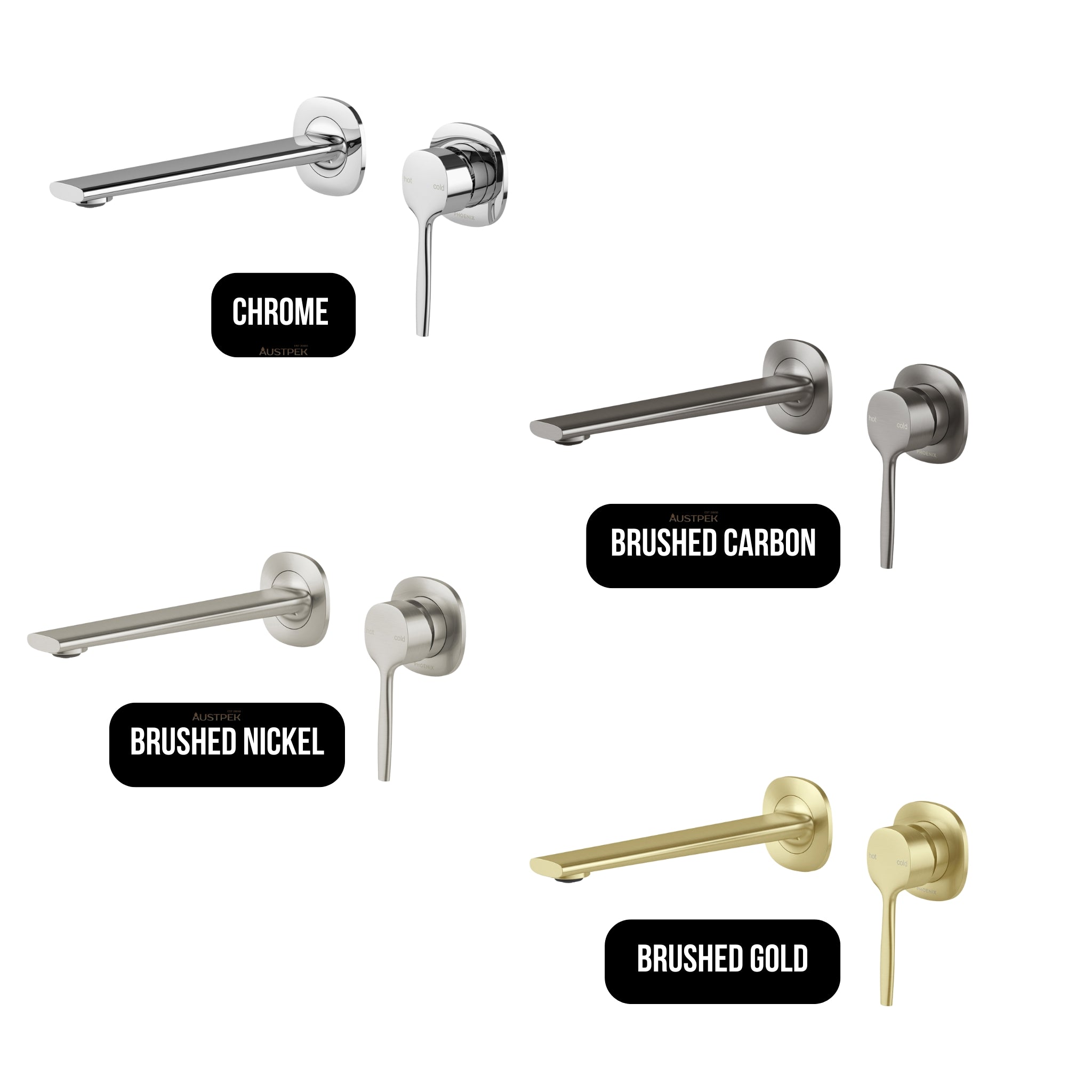 PHOENIX VASK SWITCHMIX LEAD FREE WALL BASIN / BATH MIXER SET COMPLETE KIT 199MM BRUSHED NICKEL