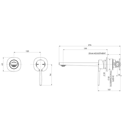 PHOENIX VASK SWITCHMIX LEAD FREE WALL BASIN / BATH MIXER SET COMPLETE KIT 199MM BRUSHED GOLD