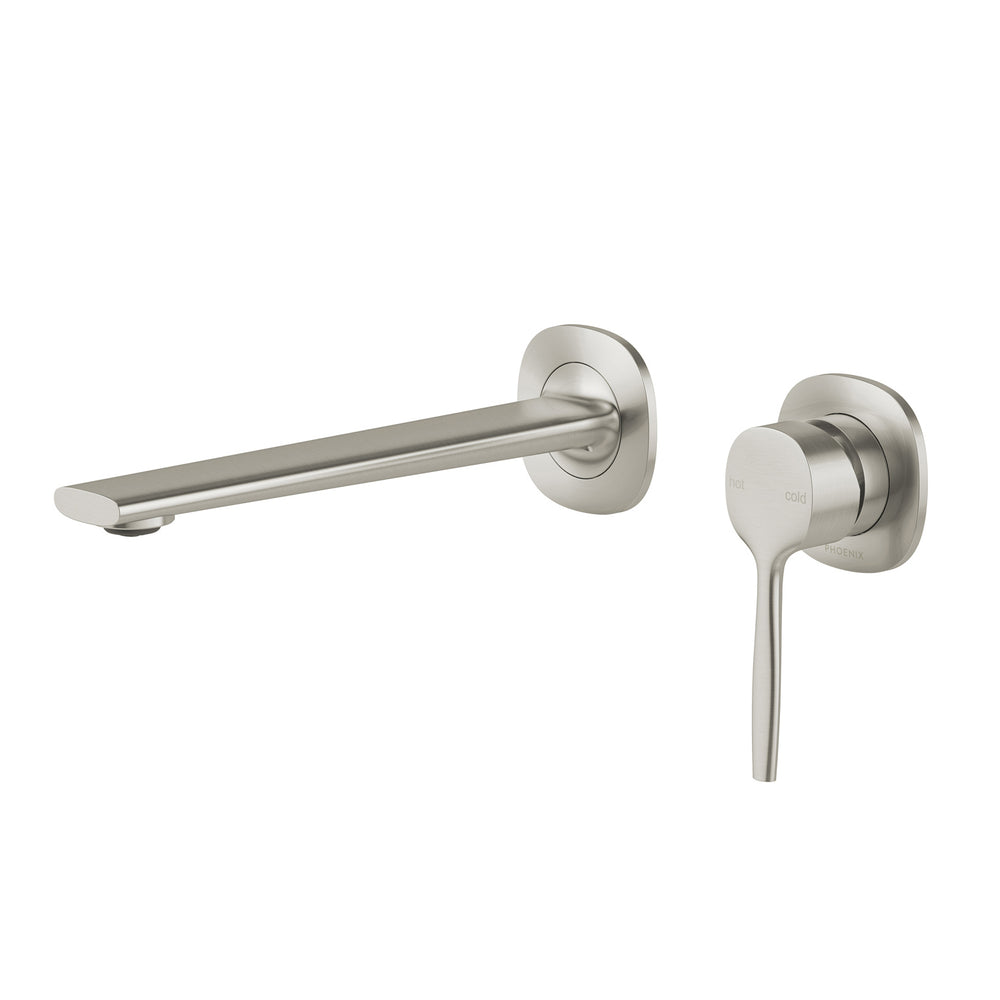 PHOENIX VASK SWITCHMIX WALL BASIN / BATH MIXER SET COMPLETE KIT 199MM BRUSHED NICKEL