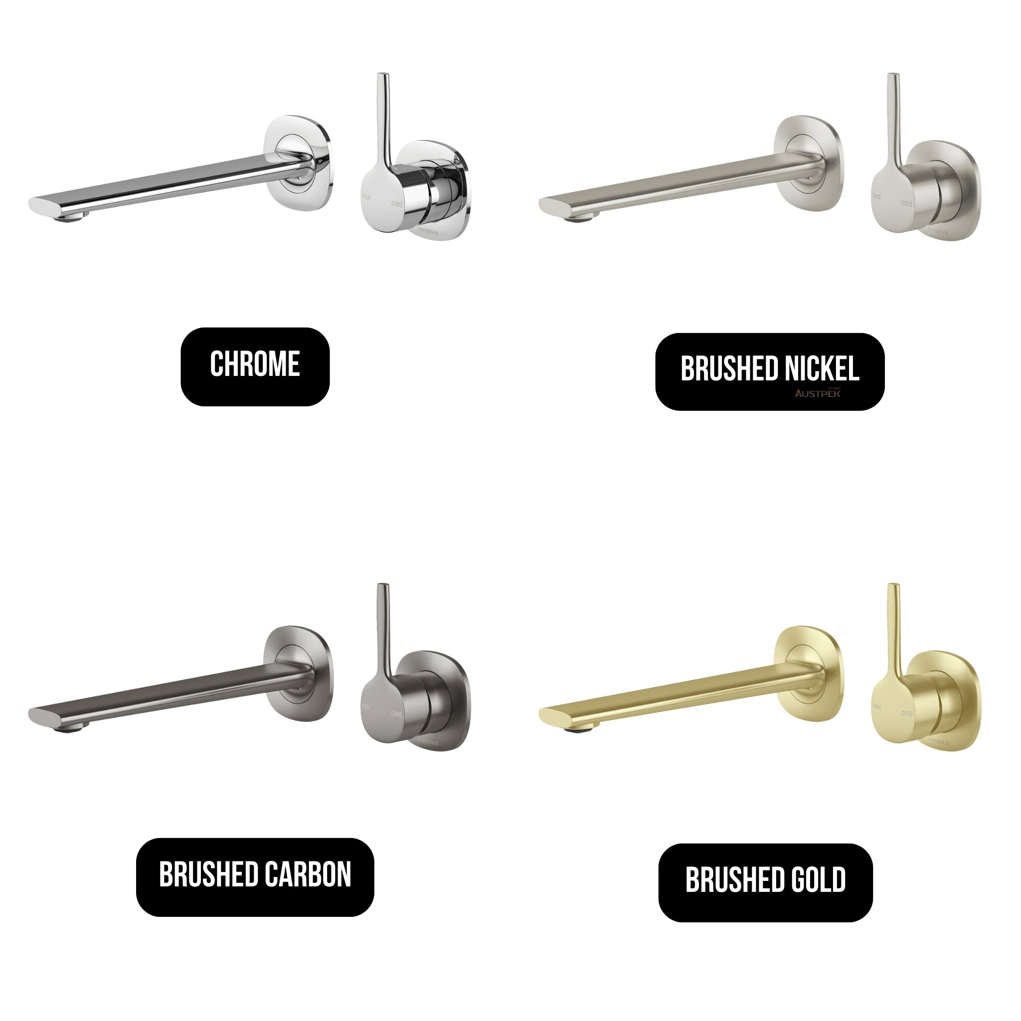 PHOENIX VASK SWITCHMIX LEAD FREE WALL BASIN / BATH MIXER SET PIN UP 218MM COMPLETE KIT BRUSHED NICKEL