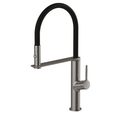PHOENIX VASK LEAD FREE SINK MIXER WITH FLEXIBLE HOSE 464MM BRUSHED CARBON