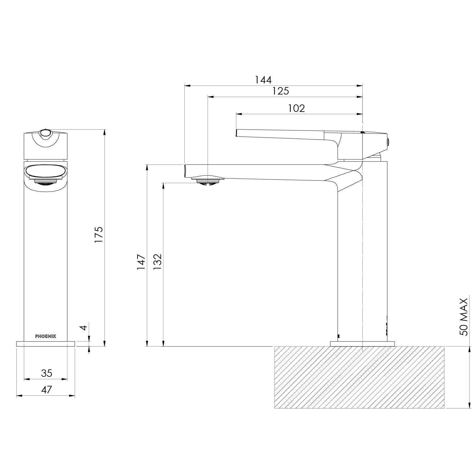 PHOENIX VASK LEAD FREE BASIN MIXER 175MM BRUSHED NICKEL
