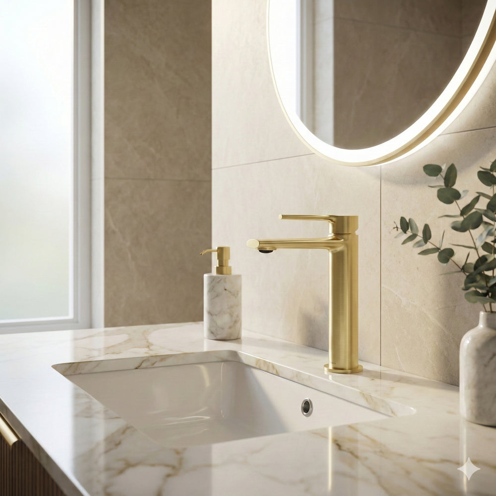 PHOENIX VASK BASIN MIXER 175MM BRUSHED GOLD